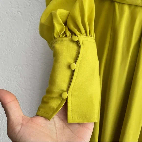 NEW Banana Republic Blouson-Sleeve Citron Green Celestial Maxi Dress 2 Petite - Picture 6 of 9